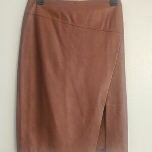 Cognac Genuine Leather Pencil Skirt